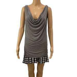 BCBGeneration Layered Cowl Neck Polka Dot Pleated Hem Mini Dress Gray Small S